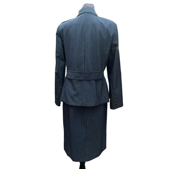 Harve Benard Vintage Denim Pinstripe Skirt Suit Lined Herringbone Jacket Sz10 - Picture 2 of 8